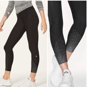 Lululemon Athletica Black Leggings with Silver Accents Tight Stuff Tight